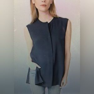 Vince Women’s Large Silk Sleeveless Split Side Navy Blue Tunic